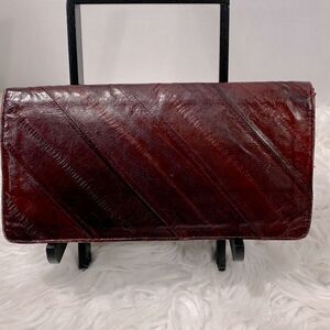 EEL Skin long line bifold wallet 8 card holder zip and slip compartment vintage